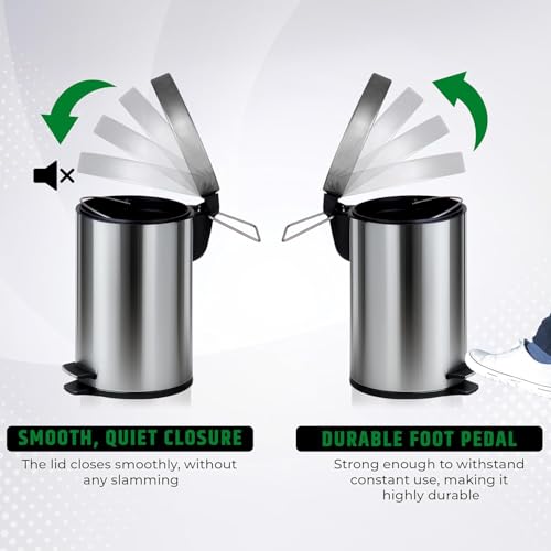 Image of Robustt Dustbin with Pedal - 8L | Silver Stainless Steel trash can | 8 Inch (W) x 12 Inch (H) | Small Trash Can for Bathroom, Bedroom, Toilet, and Kitchen | Durable & Corrosion-Resistant - Pack of 1