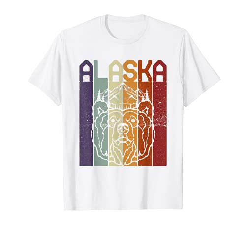 Estado de Estados Unidos Animal Oso Montaña Bosque Senderismo Retro Alaska Camiseta