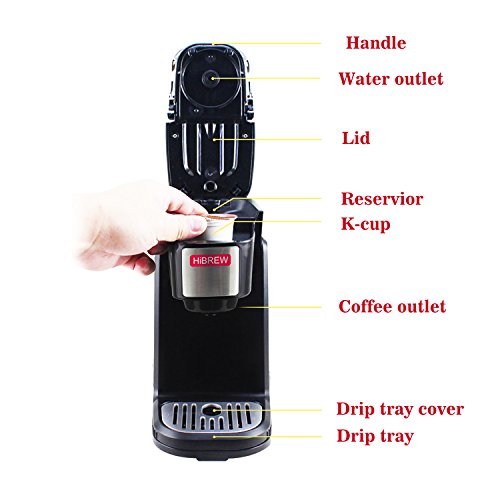 HiBREW Single Serve Black Compact Portable Travel Size Single Cup Coffee Maker Brewing System Coffee Machine for Office, Travel Camping and Hotel Dorm Hospitality