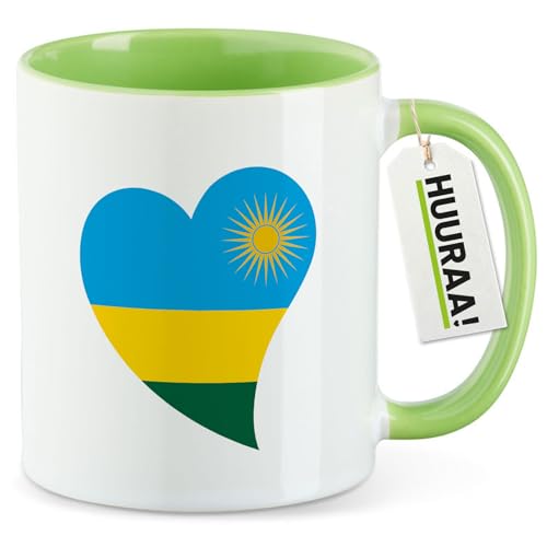 Huuraa Kaffeetasse Ruanda Flagge Herz 330ml Grün Keramik Kaffeebecher Geschenkidee
