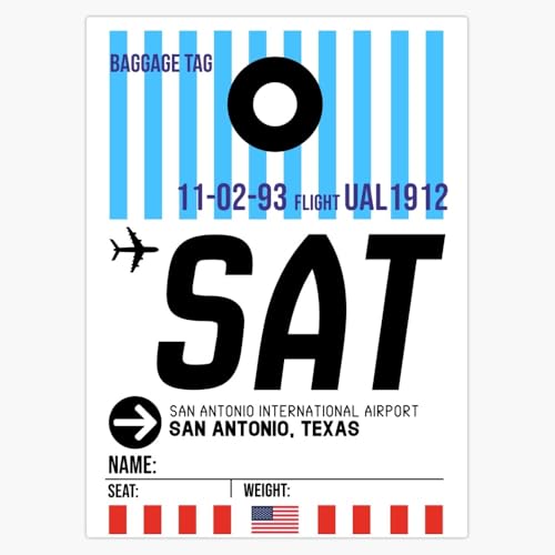San Antonio International Airport (SAT) Baggage tag Bumper Sticker Vinyl Decal 5"