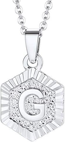 U7 A-Z 26 Initial Letters Hexagon/Square Shape Pendant Necklace for Men Women, with Adjustable Chain, Customizable, 18K Gold/Platinum Plated Tones, Send Gift Box