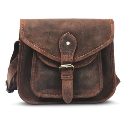 Firu-Handmade Women Vintage Style Genuine Brown Leather Crossbody Shoulder Bag Crossover Satchel ladies Purse Tote Handbags Travel Cover