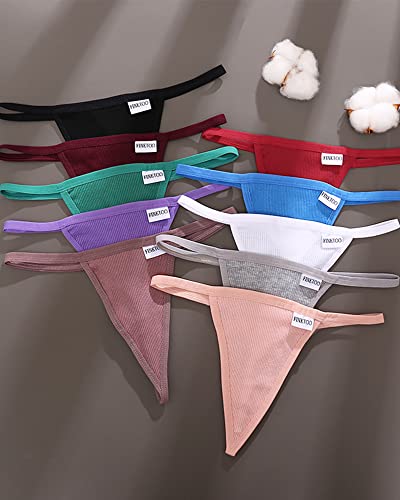 Finetoo 10 Pack G-String Thongs For Women Cotton Panties Stretch T-Back Tangas Low Rise Hipster Underwear Sexy S-Xl thumb #4