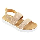 Vonair Girls Gold Sandals Open Toe Elastic Back Strap Comfortable Summer Sandals with Soft Rubber Sole Little Kid Size 1