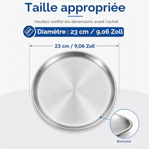 CookiBlend Assiettes plates rondes en acier inoxydable de 23 cm de diamètre, style classique moderne, 14/17/20/23/26 cm – vue 2