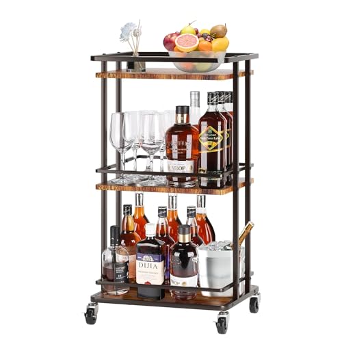SPNOR 3 Tier Bar Cart for Home, Rolling Mini Liquor Bar for ...