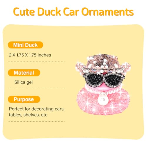 image for wonuu Pink Diamond Rubber Duck Car Ornaments Dashboard Decorations for