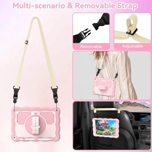 ZoneFoker Case for iPad 9th Generation Case / 8th Gen / 7th Gen 10.2 Inch 2021 2020 2019, Heavy Duty Shockproof Protective Cover with Pencil Holder [360° Rotate Strap] & Stand, Pink by ZoneFoker - Image 5