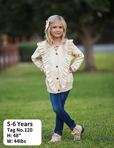 Arshiner Girls Sweater Cute Ruffle Cardigan Light Button Down Crochet Cardigan Christmas V-Neck Cardigan Pointelle School Uniform Beige For 7-8 Years #TOP3