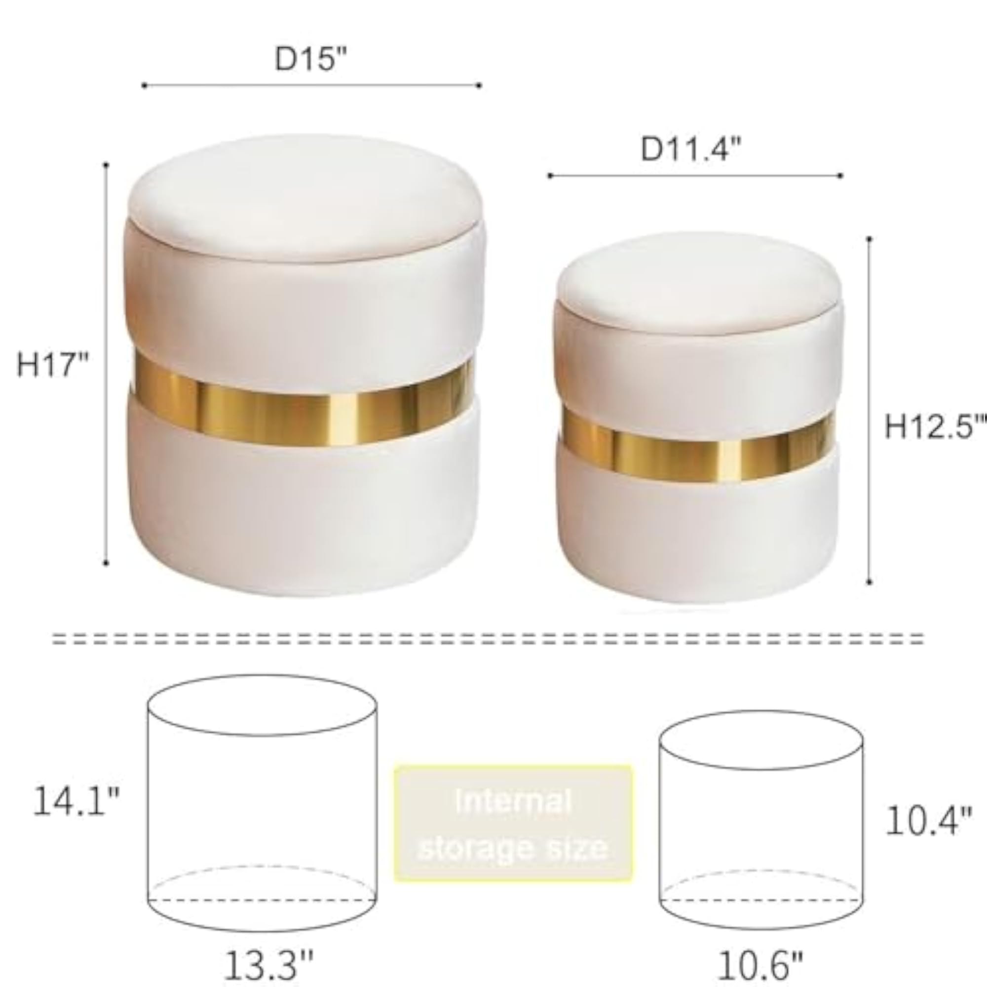 Set of 2 Luxurious Round Storage Ottomans for Living Room
