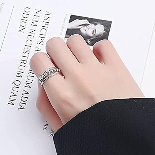 Pipihome 925 Sterling Silver Anxiety Ring Spinner Rings for Women Men Retro Adjustable Fidget Band Rings Peace Rings for Anxiety Stress Reliever Wedding Promise