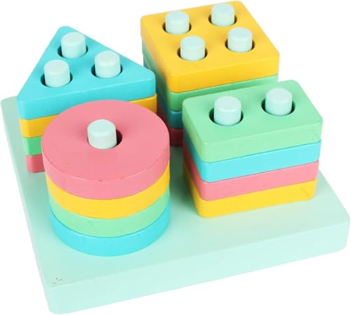 Image of SHINETOY Montessori Toys for 1-3 Year Old Boys Girls Toddlers, Wooden Sorting & Stacking Toys for Kids Preschool, Educational Building Blocks, Color Recognition Stacker Shape, 16 pcs