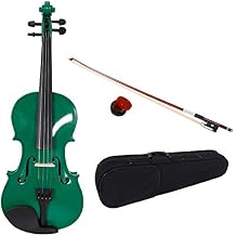 Acoustic Violin, Solid Wood Fiddle with Bow Case Rosin, Stringed Musical Instrument Violin for Beginner 4/4-Green