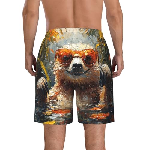 Men's Swim Trunks Beach Board Shorts Swimming Quick Dry - Sloth Pool Art3