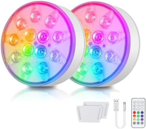 2 Stück LED Poolbeleuchtung Unterwasser Wiederaufladbare, IP68 Wasserdichte, 16 Farben mit Fernbedienung für Pool, Springbrunnen, Teiche, Aquarien, Hochzeiten