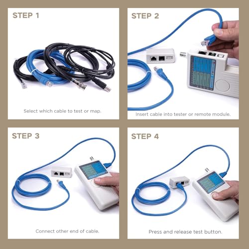 Image of COOLCOLD Lan Tester | 4 In 1 Remote Cable Tester RJ45, RJ11, USB and BNC LAN Network Cable Cat5 Cat6 Wire Tester for UTP STP Telephone LAN Cables Tracker Detector Tool (Battery Included)