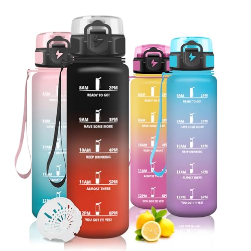 Mujigaga Borraccia 1 Litro, Borraccia Sportiv e Orari per Bere, 1L Boraccia Palestra Motivazionale, Borracce a Prova Di Perdite per Palestra, Yoga