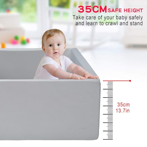 UHAPPYEE Extra Large Square Foam Ball Pit for Toddler, 47"x47"x14" Soft Ball Pit Pool with Removable Cover, Indoor Memory Sponge Ball Playpen without Balls - Light Grey