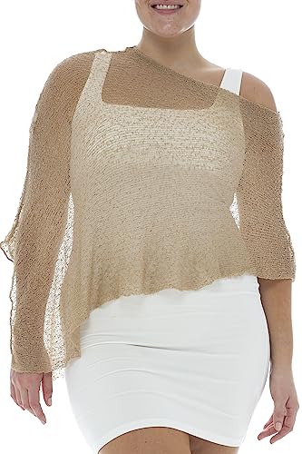 Image of Back From Bali Womens Plus Size Sheer Poncho Shrug - Lightweight Knit Pullover Bolero Sweater 2X 3X 4X