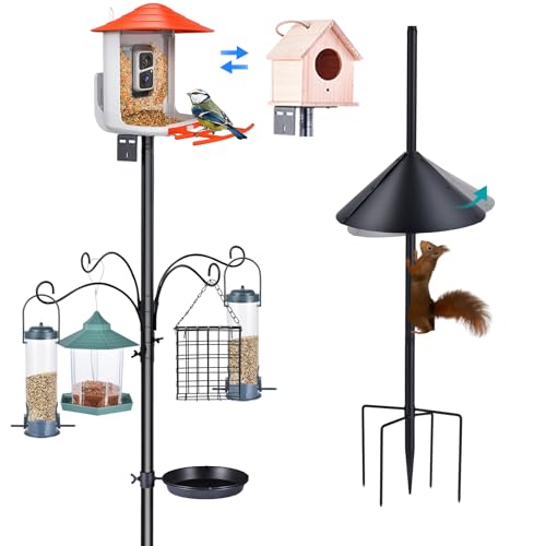 Bird Feeder Pole 92 Inch True Heavy Duty Birdhouse Pole with Squirrel Proof Baffle for Outdoor, Adjustable Bird Feeder Stand with 4 Shepherds Hook Mental Tray for Garden Attracting Wild Birds