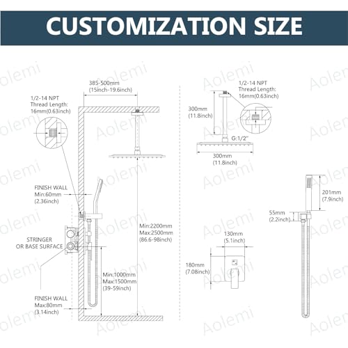 Aolemi Ceiling Mount Shower Faucet Set with Handheld Spray High Pressure Shower Faucets Sets Complete Rough-in Valve and Shower Trim Kit System Included Rainfall Matte Black 12 Inch LED Shower Head by Aolemi - Used condition - Image 6