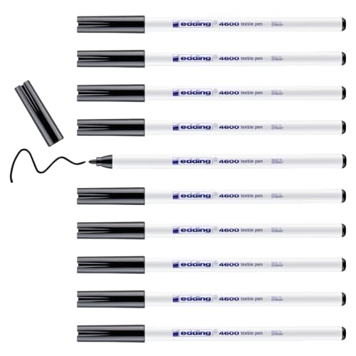 edding 4600 Textilstift - schwarz - 10 Stück - Rundspitze 1 mm - Textilstifte waschmaschinenfest (60 °C) zum Stoff bemalen - Stoffmalstift