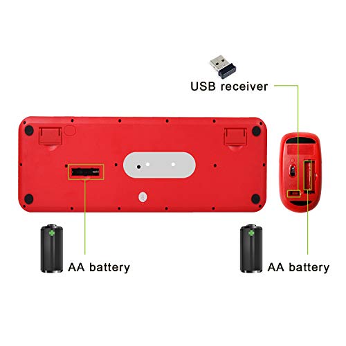 Wireless Keyboard Mouse Combo, 2.4Ghz Wireless Typewriter Keyboard, Letton Full Size Office Computer Retro Keyboard And Wireless Cute Mouse With 3 Dpi For Mac Pc Desktop Laptop-Red #TOP7