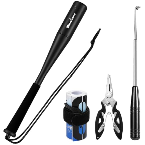 Realure 4pcs Fishing Multi Tools Set with Fly Fishing Bat, Fishing Pliers, Fishing Rod Hook Remover and 90cm Fishing Line, Fish Hammer Knock