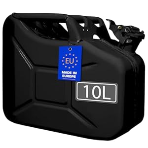 FIXKRAFT Benzinkanister 10L Metall 10 Liter Kanister für Benzin Diesel Kraftstoffkanister mit Entlüftung Reservekanister (Schwarz, lackiert)