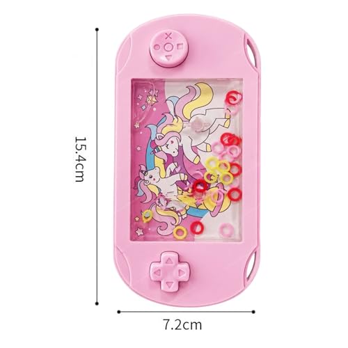 Image of SHAKTISM Classic Handheld Water Ring Toss Game for Kids & Adults Nostalgic Press Button Water Game Machine Portable Plastic Retro Ring Toss Toy Travel Fun Puzzle Toy for Children- 1Pc (Unicorn Pink)