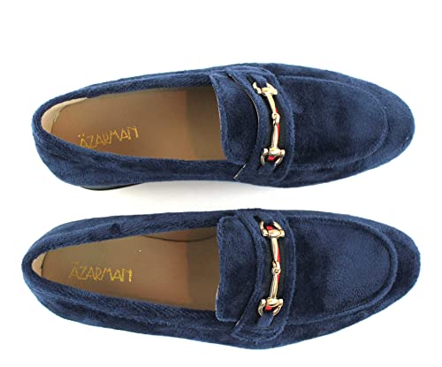 Men's Dress Shoes Navy Blue Velvet Loafer with Gold Buckle Slip On Formal Modern Classic4