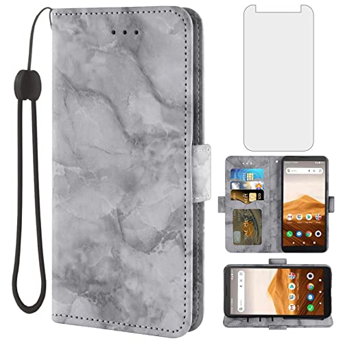 Asuwish Compatible with Alcatel Apprise/Glimpse/Volta/1B (2020) Case and Tempered Glass Screen Protector Card Holder Slot Kickstand Stand Marble Wallet Phone Covers for 5002R 5002C 5002E 5002L Black