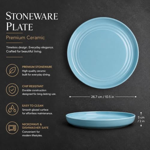 Image of TRESA Stoneware Ceramic Dinner Plate, Blue, 10.5 Inch