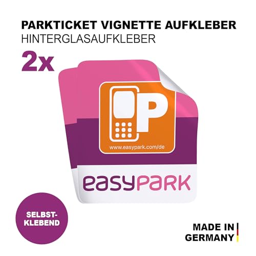 2X EASYPARK Hinterglasaufkleber Vignette Set - Ticket Aufkleber | Vignette Auto Park APP Sticker - Parkplakette (4,5 x 4 cm extra klein, UV Schutz, wiederablösbar)