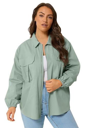 Image of Yours Curve Blue Utility Shacket - Women's - Plus Size Curve