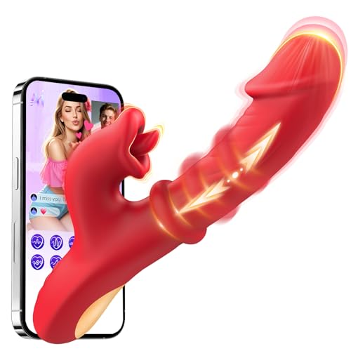 Toendi Thrusting Vibrator Sex Toys, Dildos Adult Toys G Spot Vibrator with Sliding Ring 7 Thrust Dildo 10 Tongue Licking Vibrating Sex Toy for Women, Rabbit Vibrators for Female Couples AI Sync Games