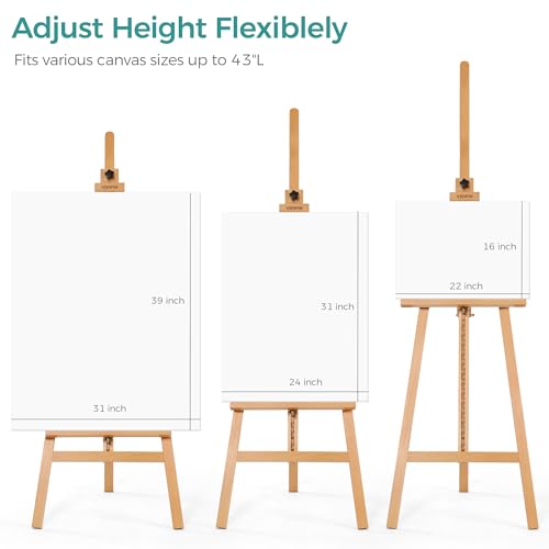 VISWIN Wooden Art Easel for Painting, Adjustable & Foldable Beech Wood Display Easel Stand for Canvas, Hold Canvas up to 43", 57''-76" H Floor Art Easel for Adults, Artists, Beginners by VISWIN - Image 4