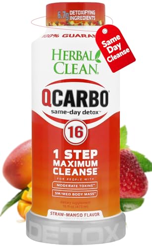 Herbal Clean Qcarbo16 Same-Day Detox Cleanse Drink (16 fl oz) - Strawberry Mango Flavor Full Body Cleanse* Detox Drink for Moderate Toxin Level*