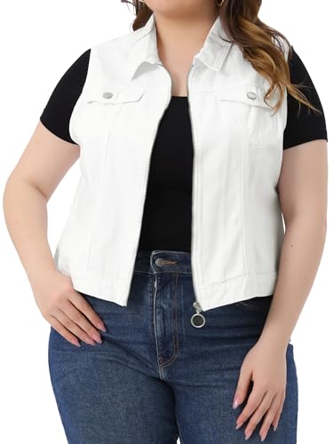 Agnes Orinda Plus Size Denim Vest for Women Sleeveless Zip Up Button Down Waistcoat Jeans Jackets Vests