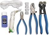 Professional Eight PC Stained Glass Tool Kit with Carbide Wheel Mosaic Cutter, Oil Filled Pistol Gri