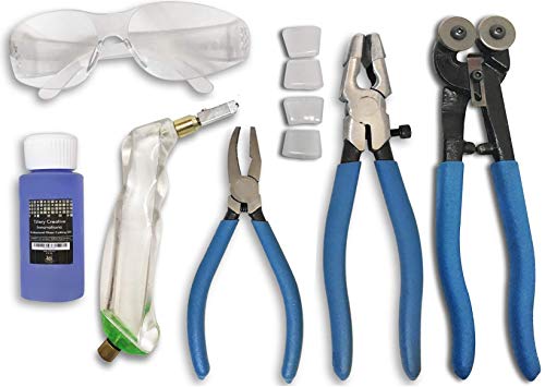 Professional Eight Pc Stained Glass Tool Kit With Carbide Wheel Mosaic Cutter, Oil Filled Pistol Grip Cutter, 1” Running Pliers, Breaking And Grozer Pliers, 2 Oz Of Cutting Oil And Instructional Video #TOP1