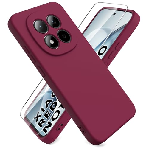 Ikziwreo Cover per Xiaomi Redmi Note 15 Pro 5G, con 1 Proteggi Schermo in Vetro Temperato, Case Protettiva Gomma Antiurto, Custodia in Silicone Morbido TPU Liquido - Bordeaux