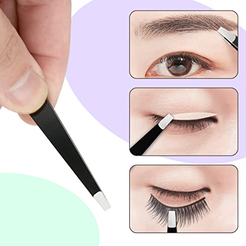Fivetas Stainless Steel Tweezers For Eyebrows-Flat Tweezer With Case For Women&Man,Great Precision On Brow,Facial Hair And Ingrown Hair Removal(Black) #TOP6