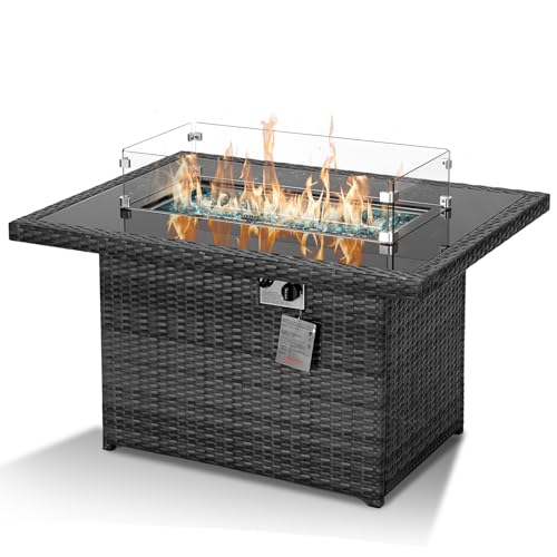 NICESOUL AllWeather Fine PE Wicker Outdoor Fire Pit Table Propane
