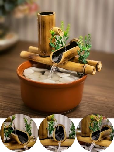 Fonte De Mesa Agua Cascata Ceramica E Bambu Decorativa 19cm