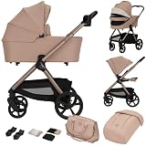 LIONELO Carmine 2 in 1 Kinderwagen Kombikinderwagen ab Geburt bis 4 Jahre, bis 22 kg, Babywanne und Buggy, GravelTech-Räder, Federung, UPF50+ Verdeck, Belüftung, magnetische Schnalle
