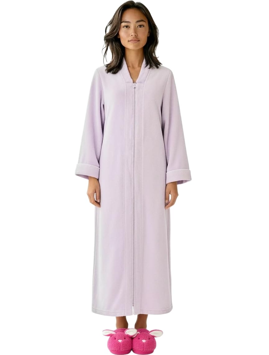 Alexander Del Rossa Kimono Robe with Zipper, Zip Up Robe for Women