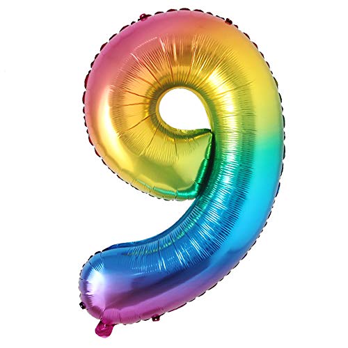 40inch Big rainbow Foil Birthday Balloon Helium Number Balloons Happy Birthday Party Decorations Kids Figures Wedding Air ball (40 inch Color 9)