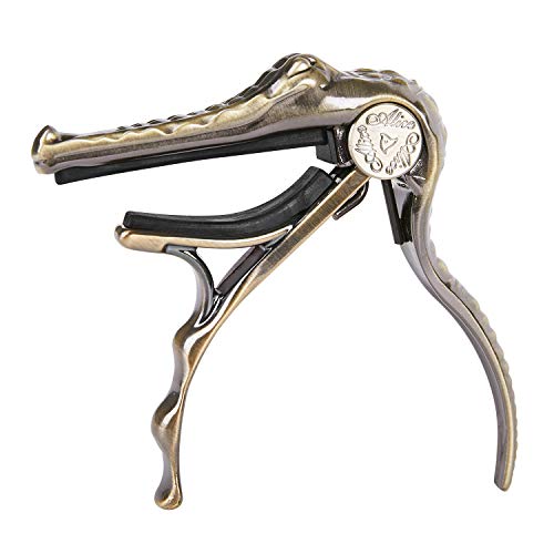 Alice Guitar Capo For Acoustic & Classical Electric Guitars - Aluminum Alloy Bronze Color Guitar Capo, No Buzz, Eletric Folk Guitar Capo With Unique Alligator Shape (A007G/Br) #TOP2